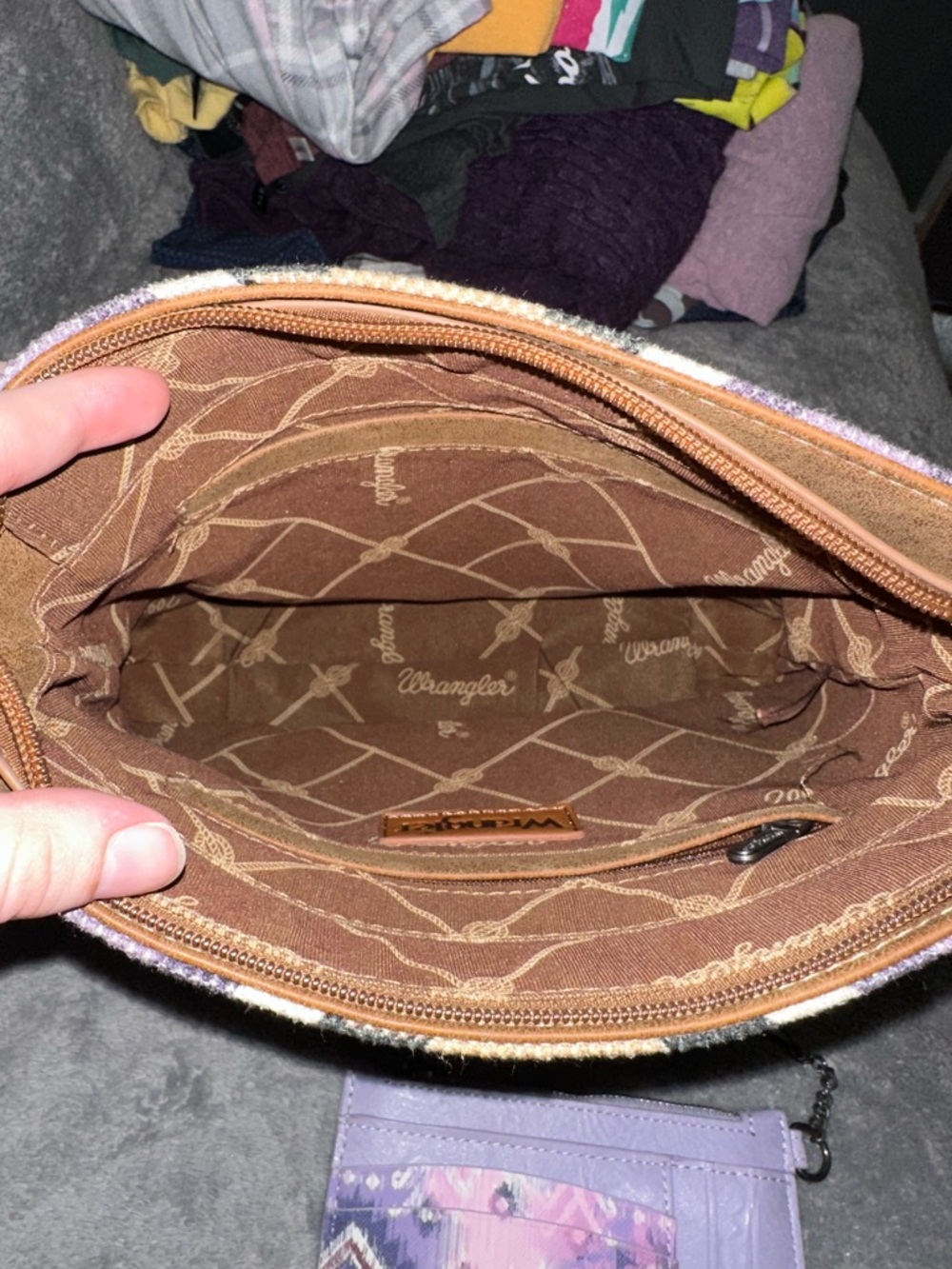 Wrangler Purple and Tan Aztec Crossbody Bag with wallet - Picture 3 of 8